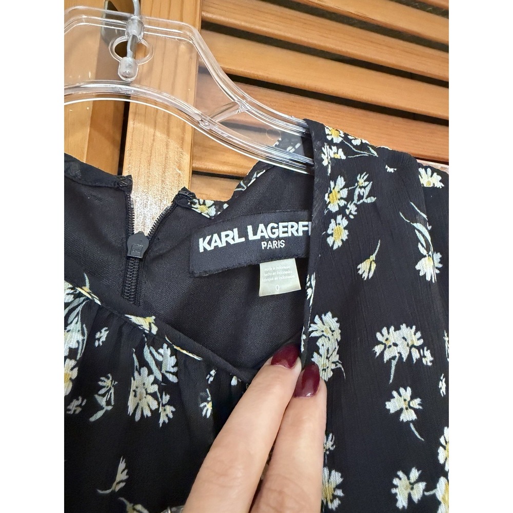 Karl Lagerfeld Women's Floral Sleeveless Ruffle Maxi Dress Black Floral NWT Sz 0 - Picture 5 of 8